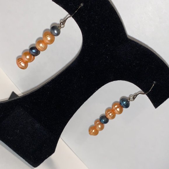 Orange and Blue Freshwater Pearl Dangle Earrings - Picture 4 of 6